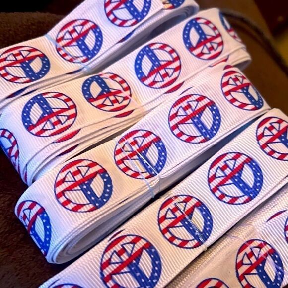 Grosgrain Ribbon 7/8” 5 yards 5/$20 peace sign USA - Picture 1 of 4